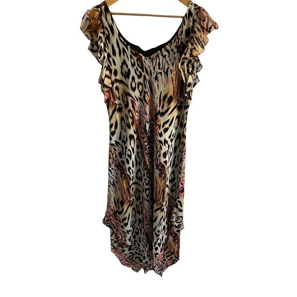 Lapis Vintage Size 1X 100% Silk Y2K Animal Print Handkerchief Hem Maxi Dress - Picture 1 of 7